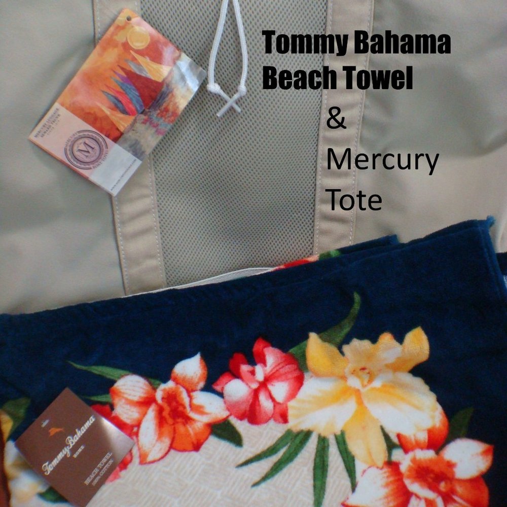 Tommy Bahama Beach Towel & Mercury beach boat Tote